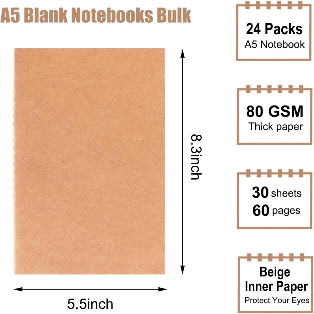 24 Pack A5 Blank Kraft Noteboo - đánh giá và giá Travel Notebook Journal