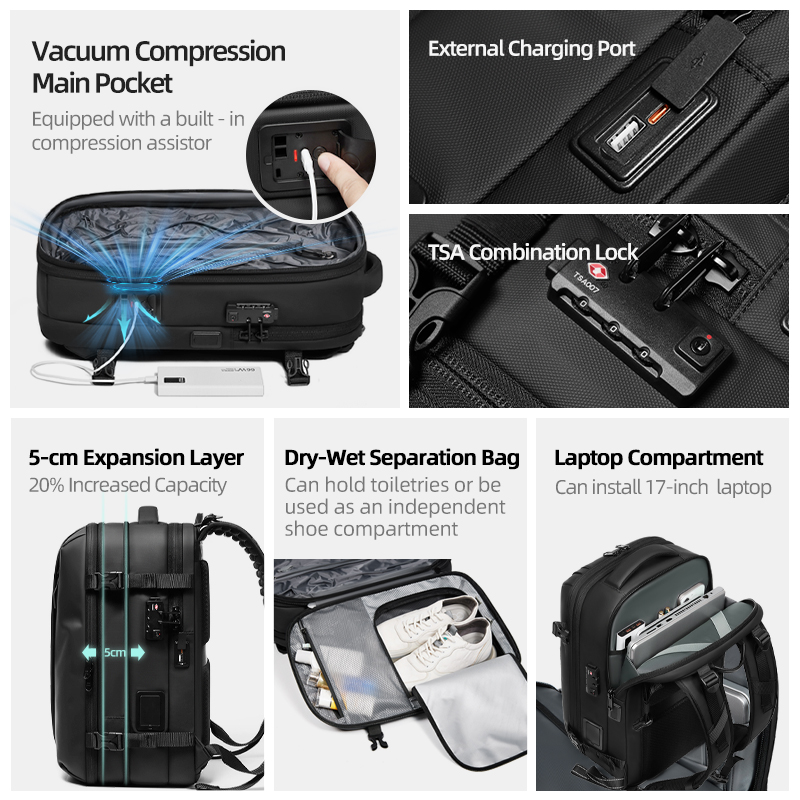 Men Travel Backpack One Click  - đánh giá và giá Compression Bag Vacuum